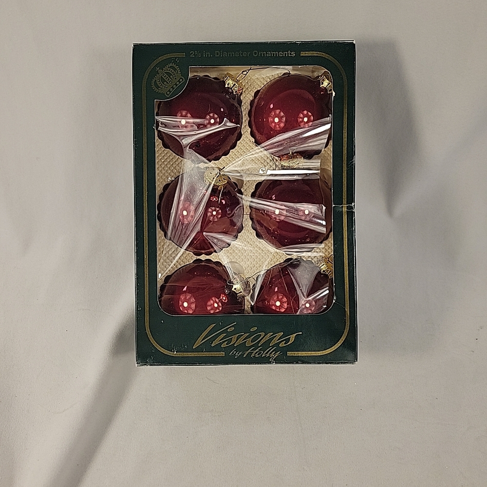 Visions By Holly Ornaments,  6 Pieces, Burgundy.